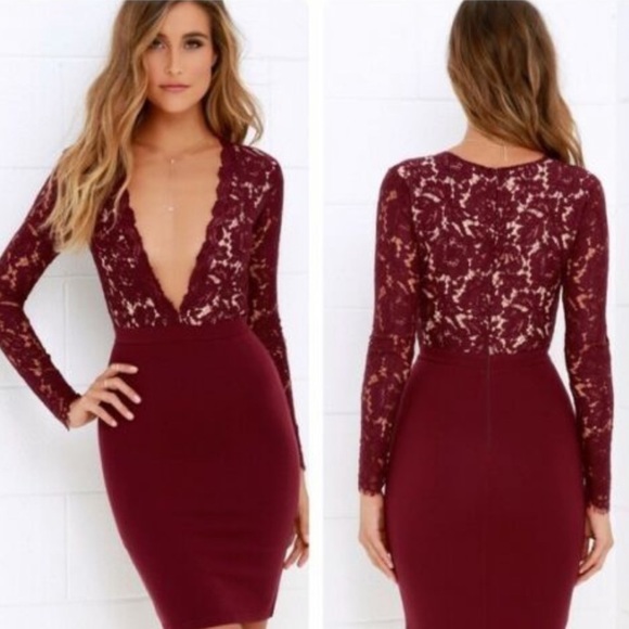 Lace Burgundy dress (Swooner or Later -Lulu’s) NWT - Picture 2 of 2